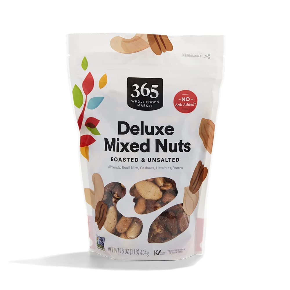 365 by Whole Foods Market, Unsalted Deluxe Mixed Nuts, 16 Ounce
