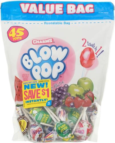 Charms Blow Pops, Assorted Flavors, 45 Count - 29.25 Ounce Bag (Packaging may vary)