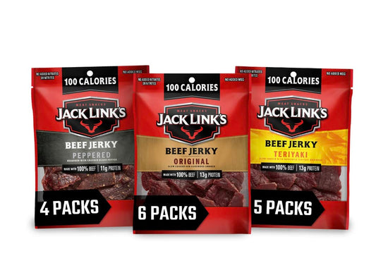 Jack Link's Beef Jerky Variety Pack - Includes Original, Teriyaki, and Peppered Beef Jerky, Great Father's Day Gifts for Dad - 96% Fat Free, No Added MSG- 1.25 Oz (Pack of 15)