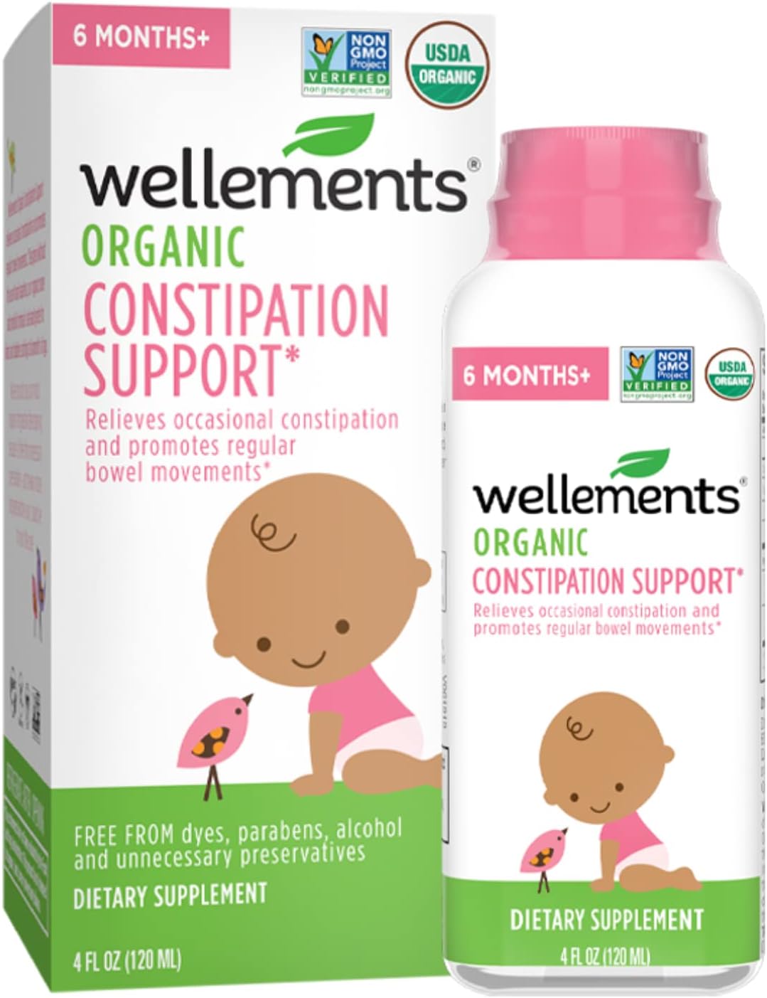 Wellements Organic Baby Constipation Support | Relieves Occasional Constipation for Infants & Toddlers*, No Harsh Laxatives, USDA Certified Organic | 4 Fl Oz, 6 Months +