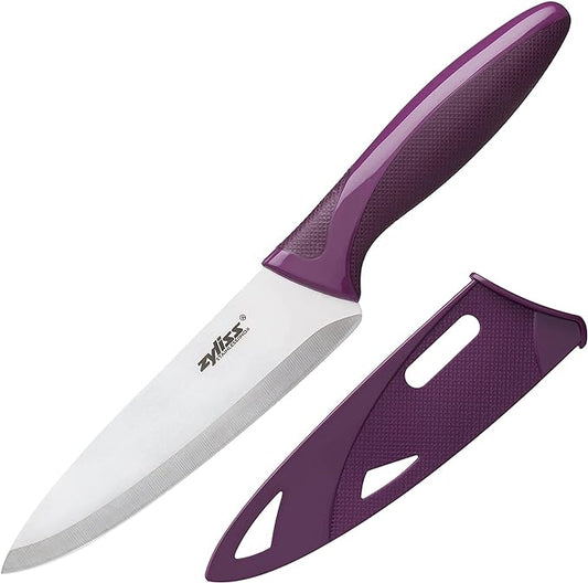 Zyliss Utility Knife with Sheath Cover - Precision Knife for Cutting & Slicing - Paring Knife for Meat, Fruits & Vegetables - Culinary Kitchen Knife - 5.5" Carbon Stainless Steel Blade - Purple