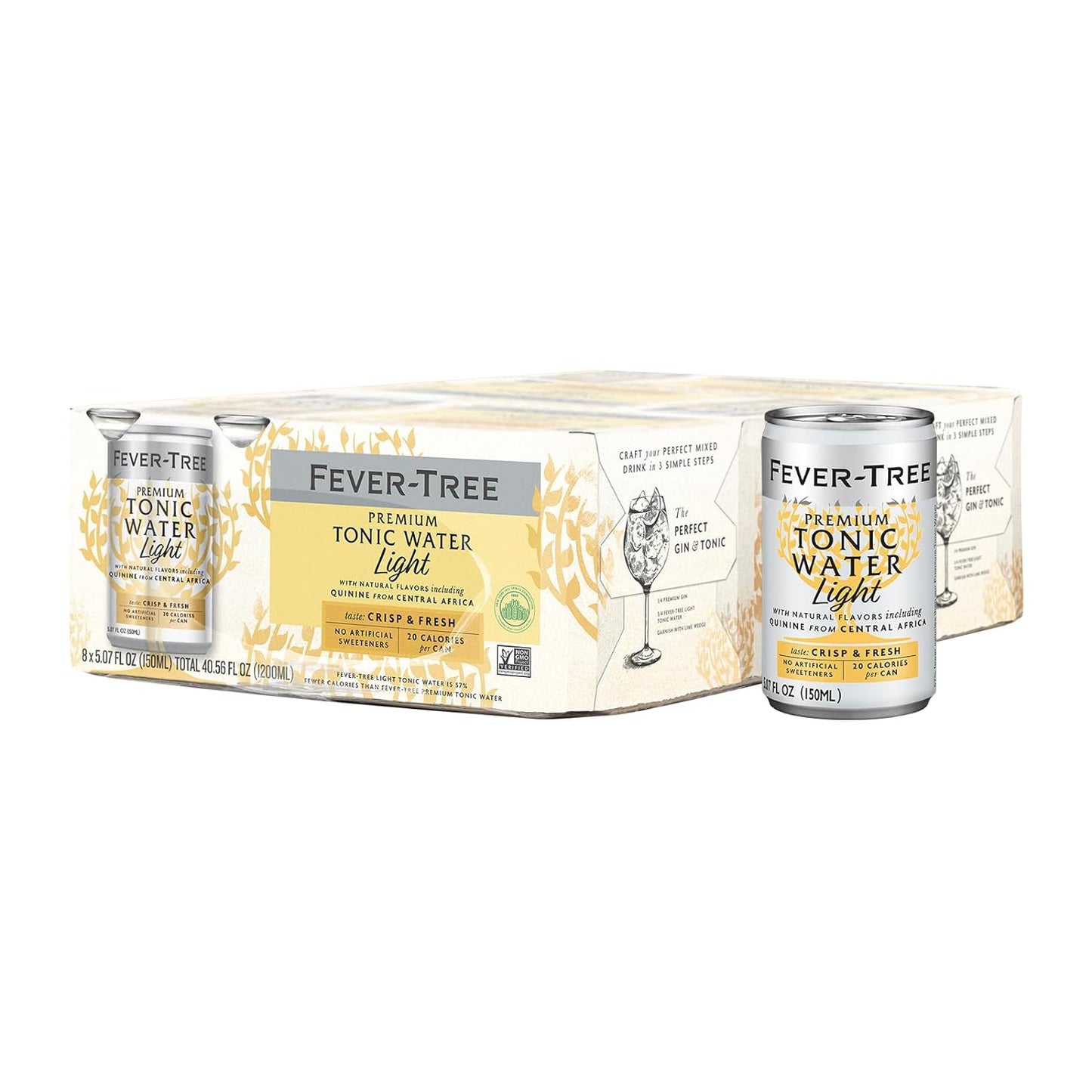 Fever-Tree Light Tonic Water Cans, 5.07 Fl Oz (Pack of 24), Lower in Calories, No Artificial Sweeteners, Flavorings or Preservatives (Packaging may vary)