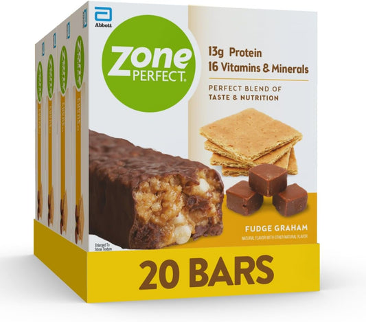 ZonePerfect Protein Bars, 13g Protein, 16 Vitamins & Minerals, Protein Snack, Fudge Graham, 20 Bars