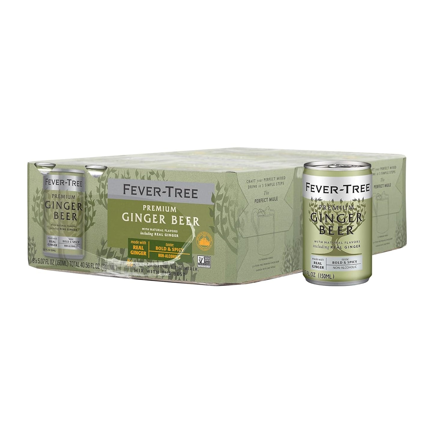 Fever Tree Ginger Beer - Premium Quality Mixer - Refreshing Beverage for Cocktails & Mocktails. Naturally Sourced Ingredients, No Artificial Sweeteners or Colors - 150 ML Cans - Pack of 24