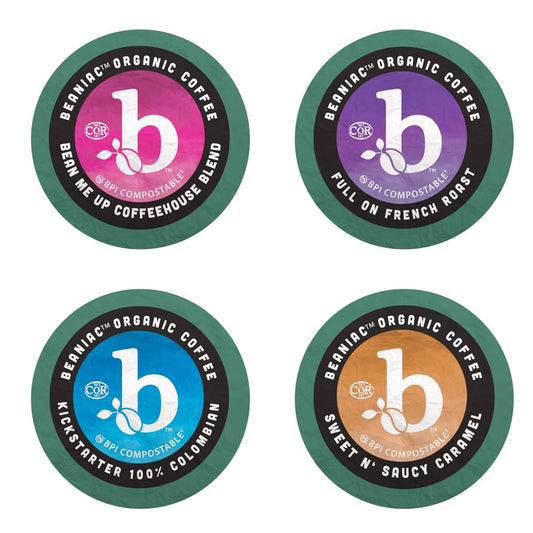 beaniac Big Buzz Variety Pack, Single Serve Compostable K Cup Coffee Pod Variety Pack, Organic Arabica Coffee with Natural Flavors, Keurig Brewer Compatible...