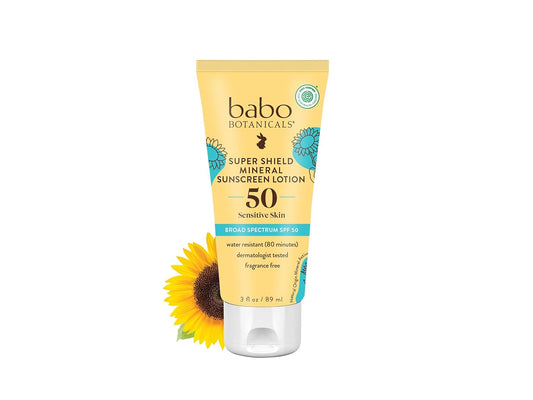 Babo Botanicals Sheer Mineral Sunscreen Lotion SPF 50 - Natural Zinc Oxide - Extra Sensitive Skin - Lightweight - Water Resistant - Fragrance-Free - EWG Verified- Sheer application