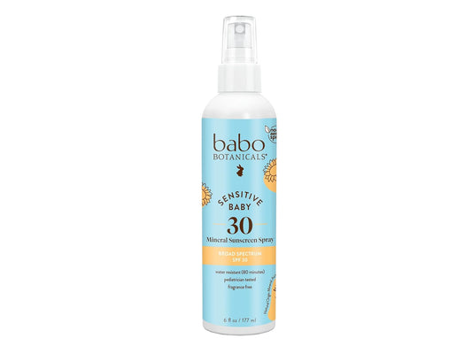 Babo Botanicals Sensitive Baby Mineral Sunscreen Spray SPF30 - Natural Zinc Oxide - Non-Aerosol – Face & Body - Fragrance-Free - Water Resistant - For...