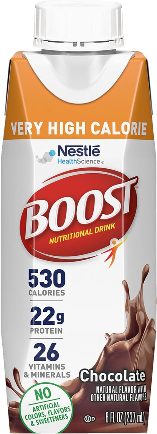 Boost Very High Calorie Chocolate Nutritional Drink – 22g Protein, 530 Nutrient Rich Calories, 8 Fl Oz (Pack of 24)