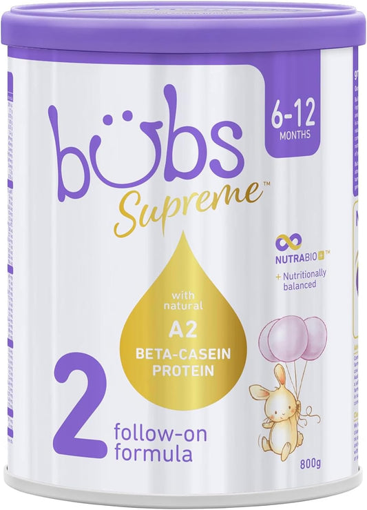 Bubs Supreme Follow-On Formula, Stage 2, Infants 6-12 Months, Made with A2 Beta-Casein Protein Cows Milk, 28.2 oz