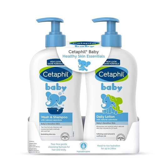 Cetaphil Baby Wash & Shampoo Plus Body Lotion, Healthy Skin Essentials, Head to Toe Hydration for up to 24 Hours, for Delicate, Sensitive Skin, 2-Pack,White
