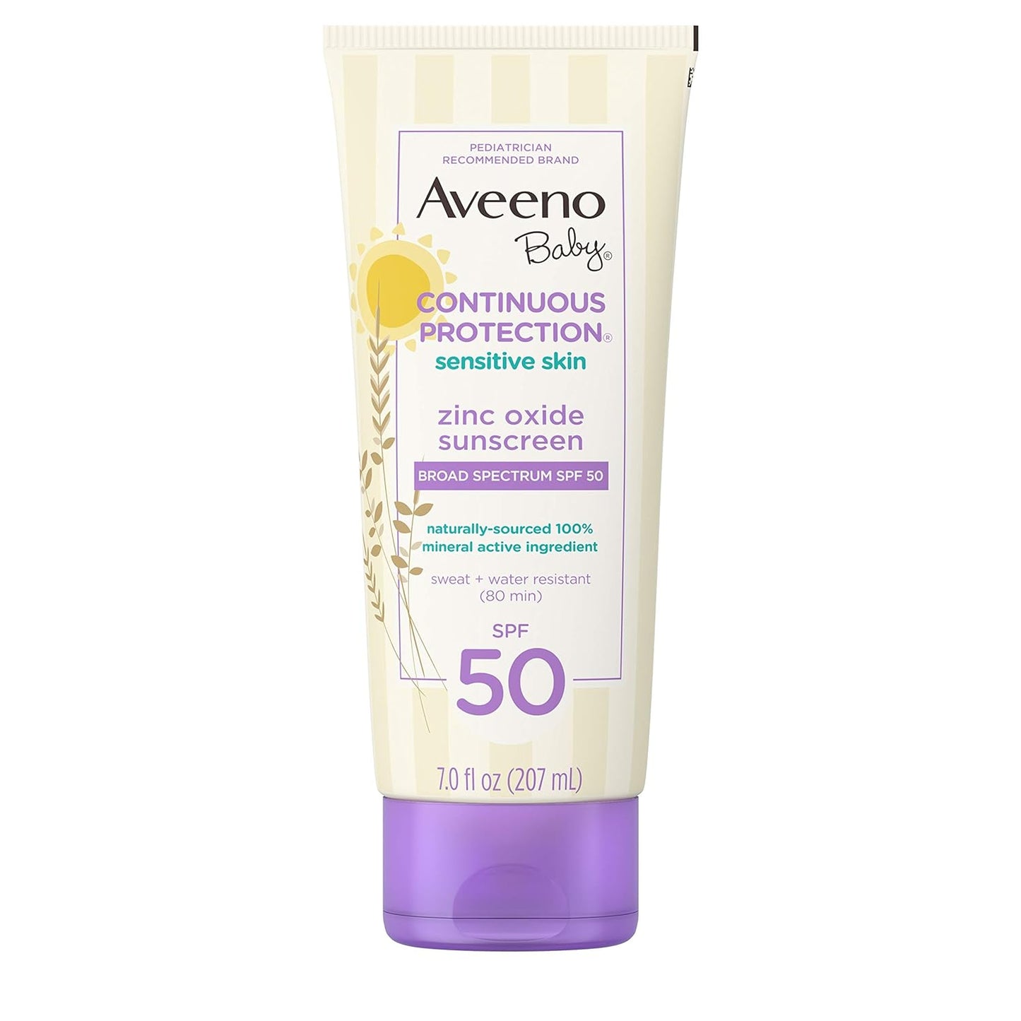 Aveeno Baby Continuous Protection Zinc Oxide Mineral Sunscreen Lotion for Sensitive Skin, Broad Spectrum SPF 50, Tear-Free, Sweat- & Water-Resistant,...