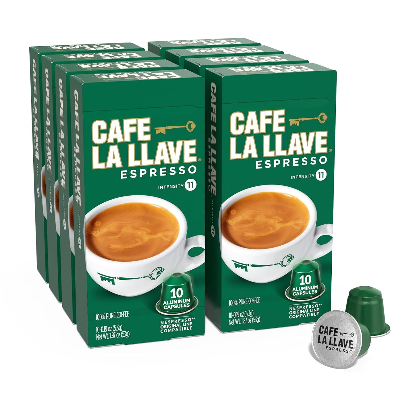 Cafe La Llave Espresso Capsules, 80-Count Aluminum Recyclable Pods, Intensity 11, Compatible with Original Nespresso Machines