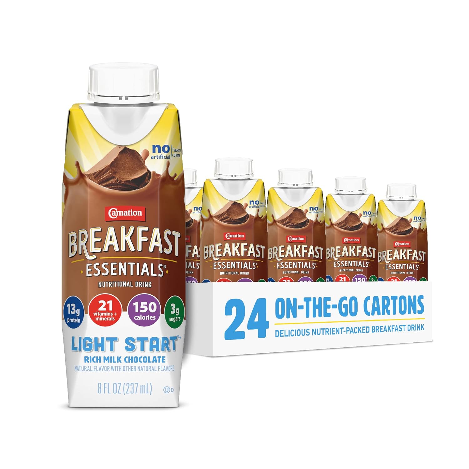 Carnation Breakfast Essentials Light Start Ready-to-Drink, Rich Milk Chocolate, 8 Fl OZ Carton (Pack of 24) (Packaging May Vary)