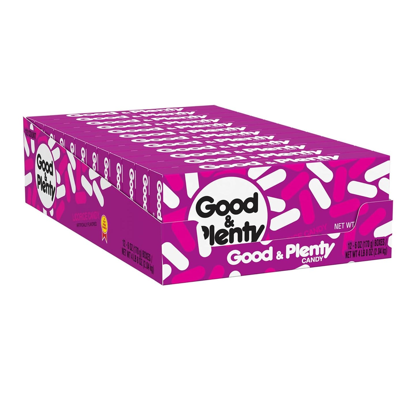 GOOD & PLENTY Licorice Fat Free, Candy Boxes, Vegetarian, 6 oz (12 Count)