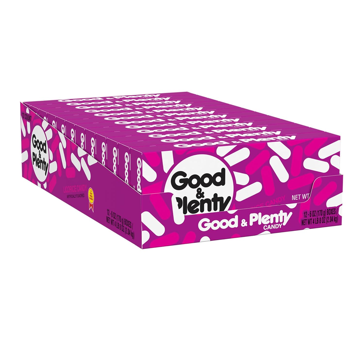 GOOD & PLENTY Licorice Fat Free, Candy Boxes, Vegetarian, 6 oz (12 Count)