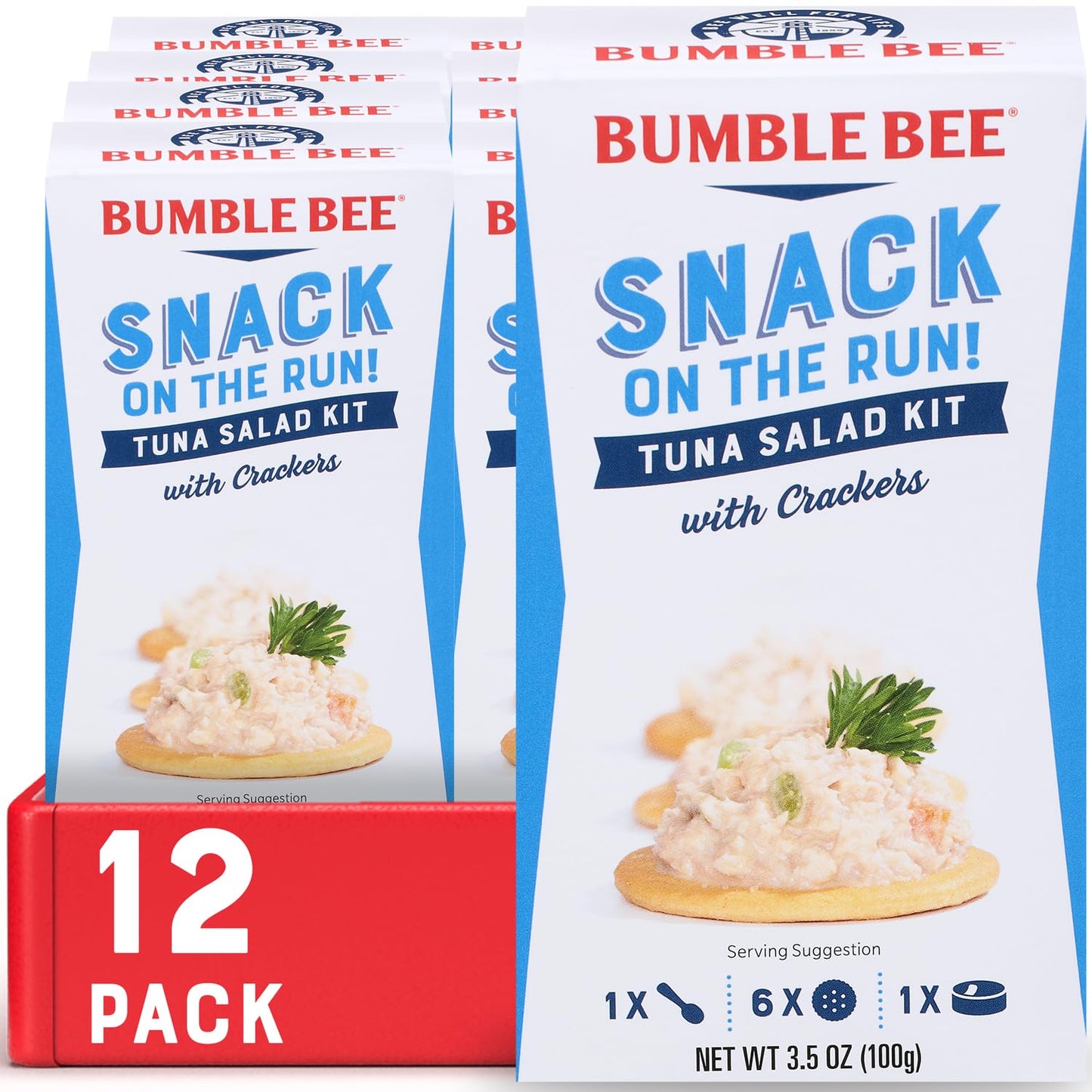 Bumble Bee Snack On The Run Tuna Salad with Crackers Kit, 3.5 oz (Pack of 12) - Ready to Eat, Spoon Included - Wild Caught Tuna - Shelf Stable & Convenient Protein Snack