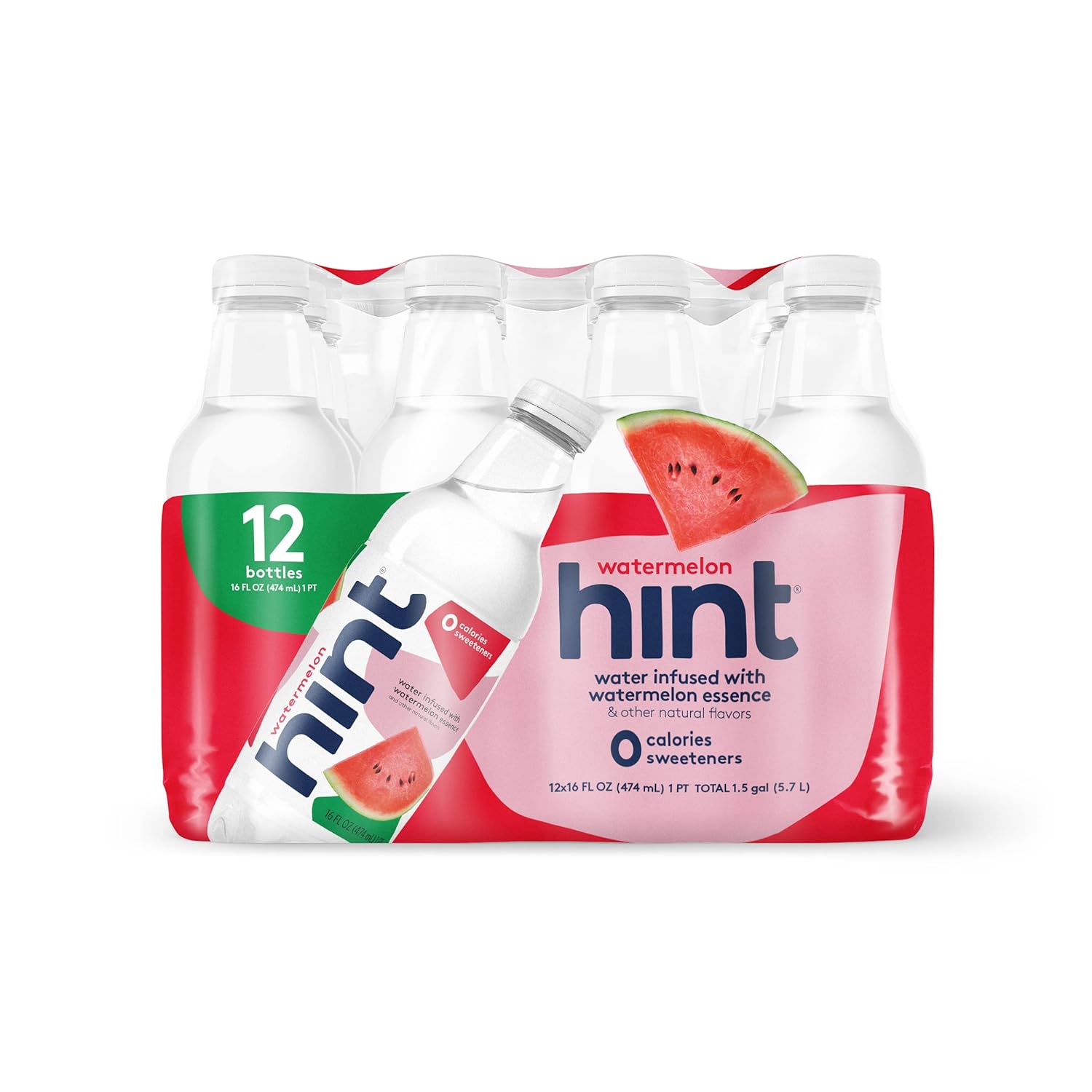 Hint Water Watermelon, Pure Water Infused with Watermelon, Zero Sugar, Zero Calories, Zero Sweeteners, Zero Preservatives, Zero Artificial Flavors, 16 Fl Oz...