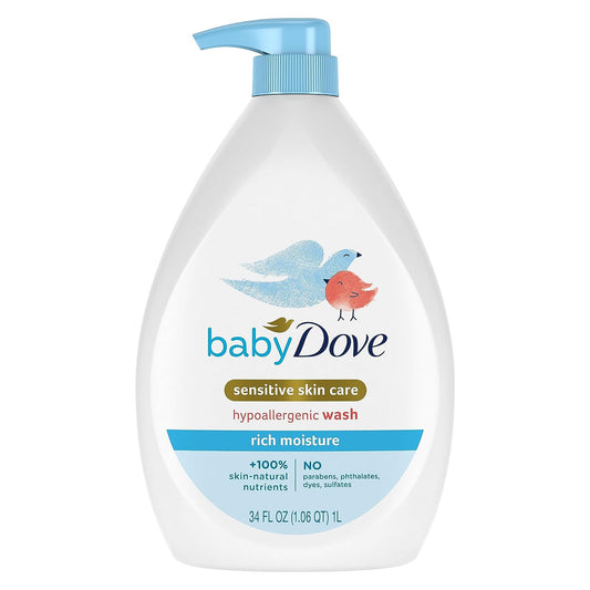 Baby Dove Sensitive Skin Care Baby Wash Rich Moisture For Baby Bath Time Tear-Free and Hypoallergenic 34 oz
