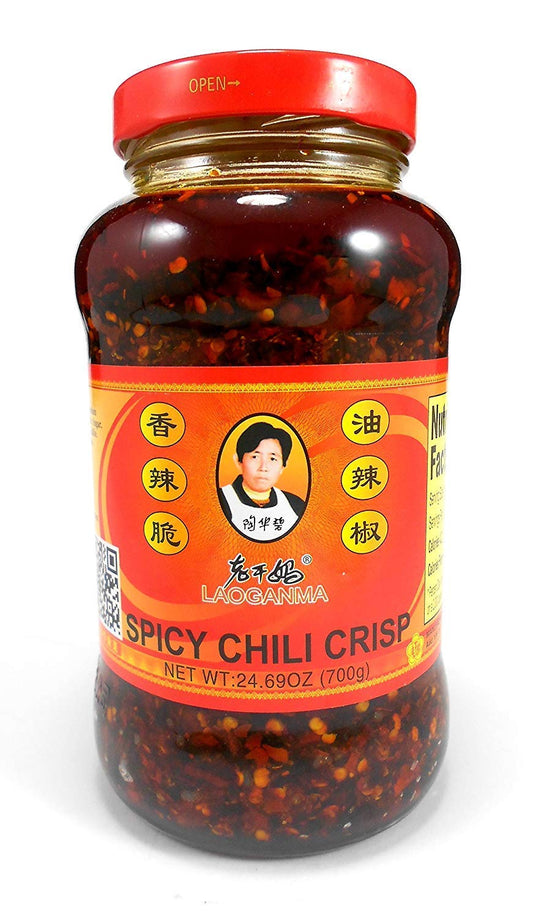 Lao Gan Ma Spicy Chili Crisp Hot Chili Oil, Hot Chili Sauce in 24.69 Oz (700g) Large Families Capacity, Balanced Spiciness and Rich Flavor, Authentic Lao Gan Ma for a Memorable Hot Sauce Experience