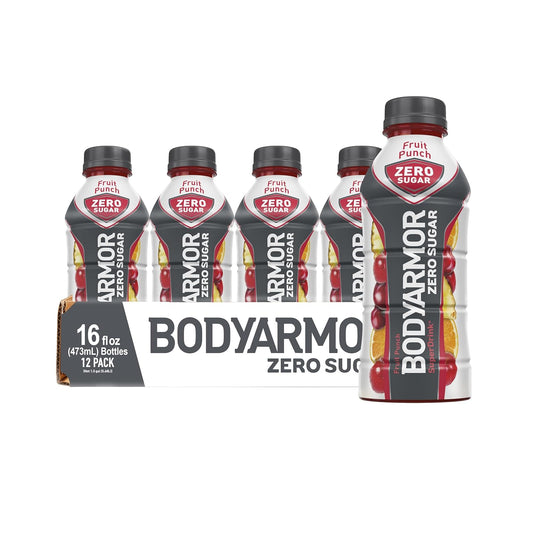 BODYARMOR ZERO Sugar Fruit Punch, Sugar Free Sports Drink - Low-Calorie Hydration - Natural Flavors with Potassium Packed Electrolytes, Antioxidants, and B-vitamins, 16 fl oz (pack of 12)