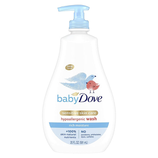 Baby Dove Sensitive Skin Care Baby Wash For Baby Bath Time Rich Moisture Tear-Free and Hypoallergenic, 20 oz (Packaging May Vary)
