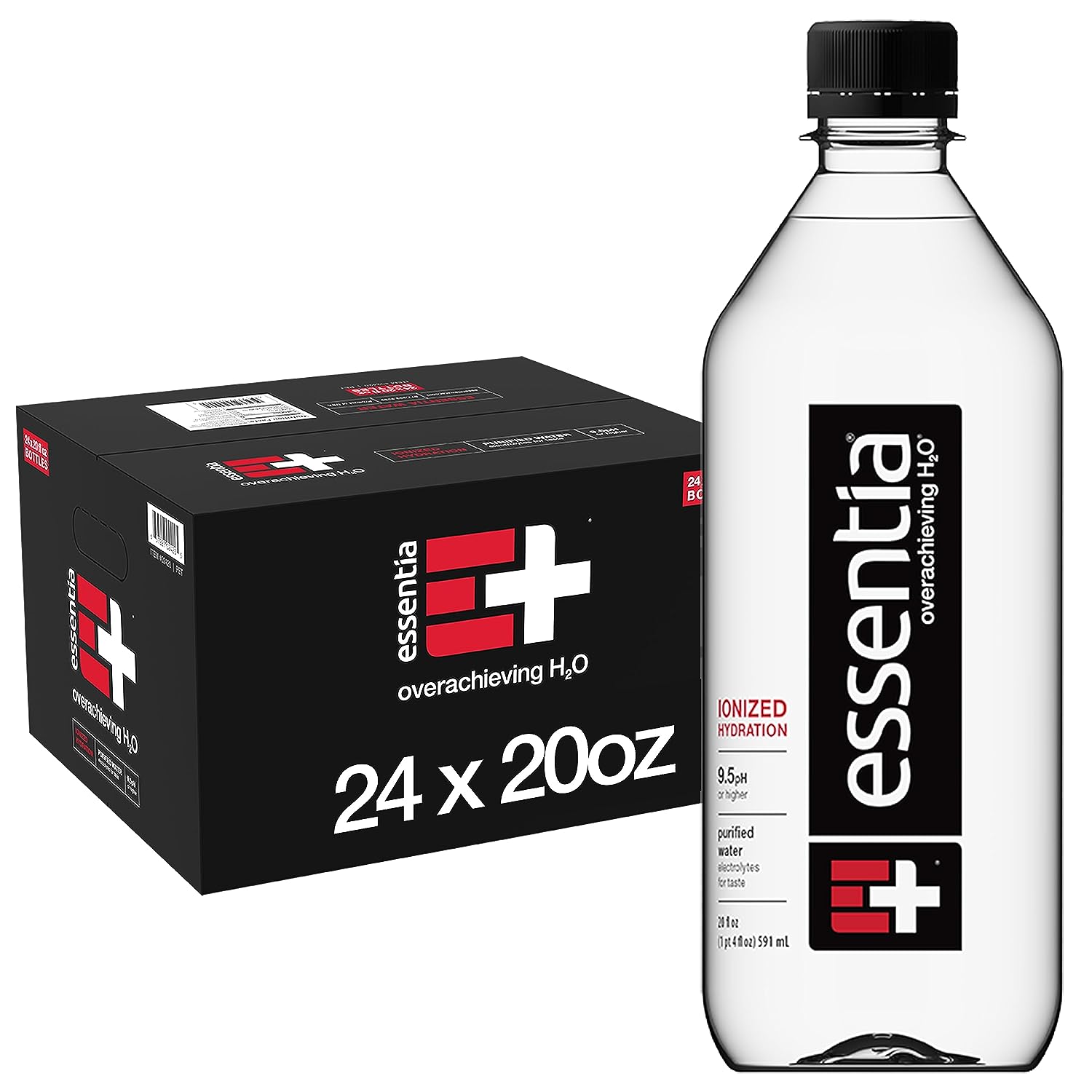 Essentia Bottled Water LLC, Ionized Alkaline Water; 99.9% Pure, Infused with Electrolytes, 9.5 pH or Higher a Clean, Smooth Taste, 20 Fl Oz (Pack of 24)