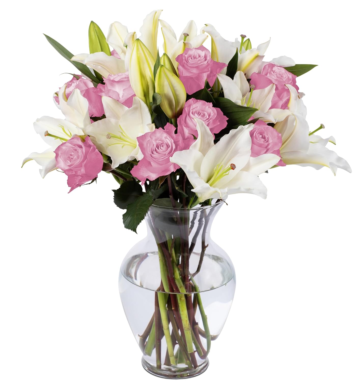 BENCHMARK BOUQUETS - Roses & Lilies (Glass Vase Included), Next-Day Delivery, Gift Mother’s Day Fresh Flowers