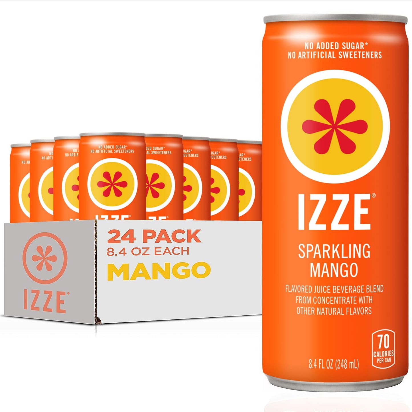 IZZE Sparkling Juice, Mango, No Added Sugars, No Preservatives, Non-GMO, 8.4 Fl Oz Can (Pack of 24)