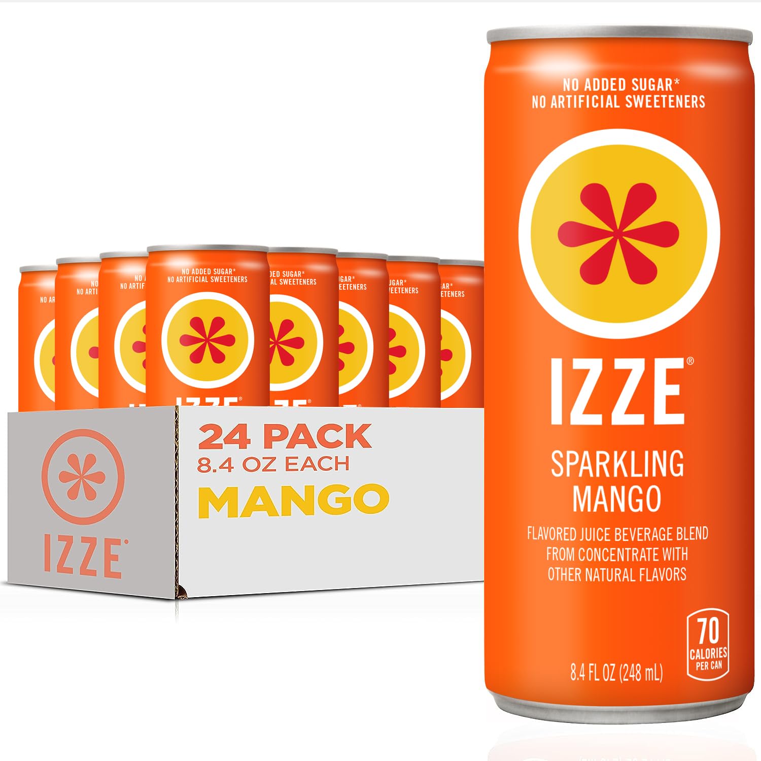 IZZE Sparkling Juice, Mango, No Added Sugars, No Preservatives, Non-GMO, 8.4 Fl Oz Can (Pack of 24)