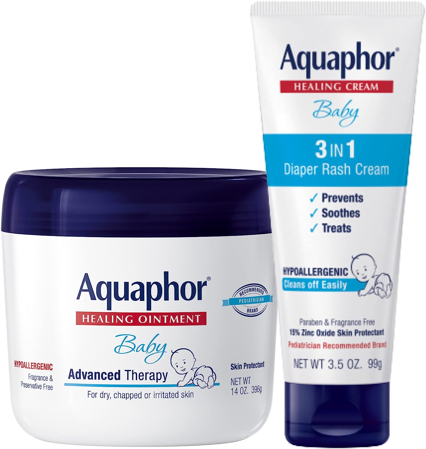 Aquaphor Baby Skin Care Set - Fragrance Free, Prevents, Soothes and Treats Diaper Rash - Includes 14 oz. Jar of Advanced Healing Ointment & 3.5 oz Tube...