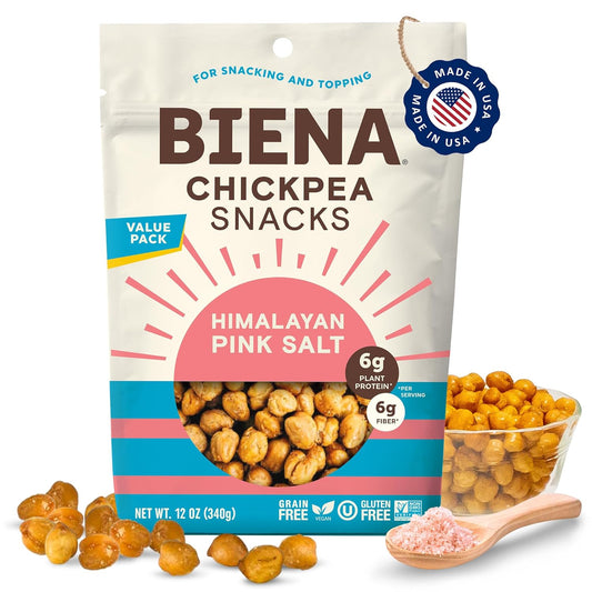 BIENA Roasted Chickpea Snacks – Himalayan Salt, 1 Value Pack – Crispy Salted Chickpeas Loaded with Protein & Fiber - Delicious, Healthy Snacks for Adults and Kids