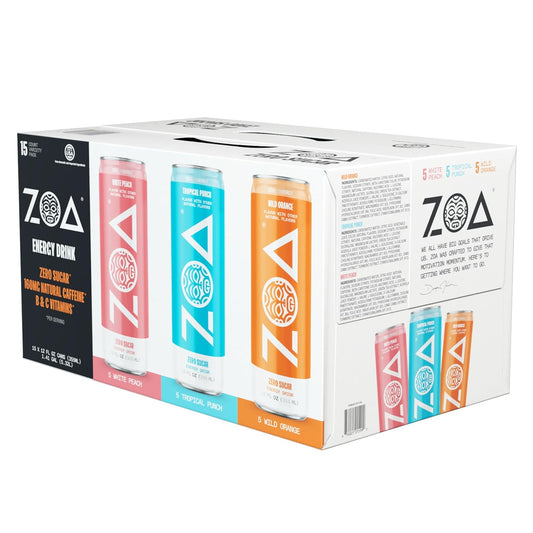 ZOA Zero Sugar Energy Drinks, 15-Count Variety Pack - Sugar Free with Electrolytes, Healthy Vitamin C, Amino Acids, Essential B-Vitamins, and Caffeine from...
