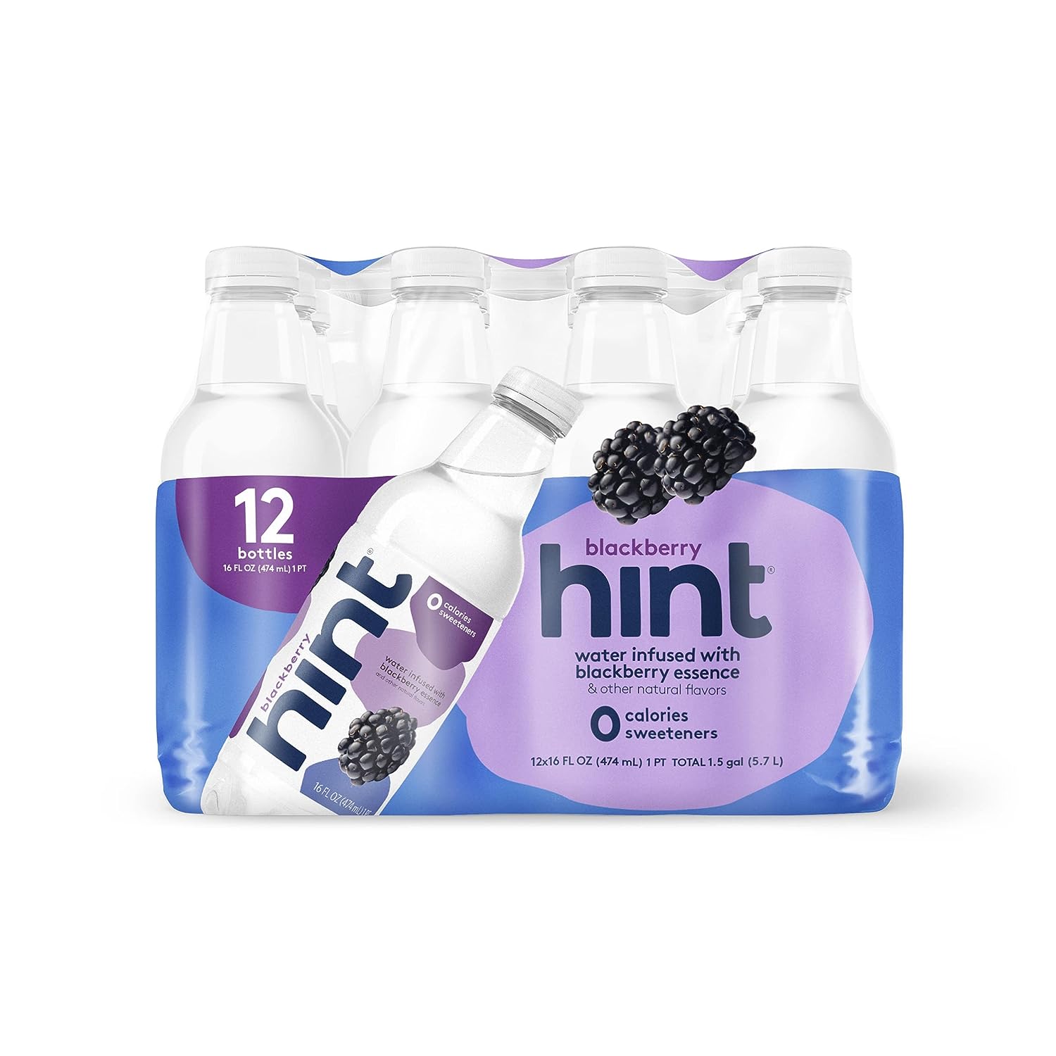 Hint Water Blackberry, Pure Water Infused with Blackberry, Zero Sugar, Zero Calories, Zero Sweeteners, Zero Preservatives, Zero Artificial Flavors, 16 Fl Oz...
