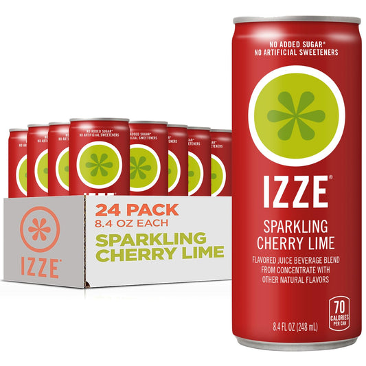 IZZE Sparkling Juice, Cherry Lime, No Added Sugars, No Preservatives, Non-GMO, 8.4 Fl Oz Can (Pack of 24)
