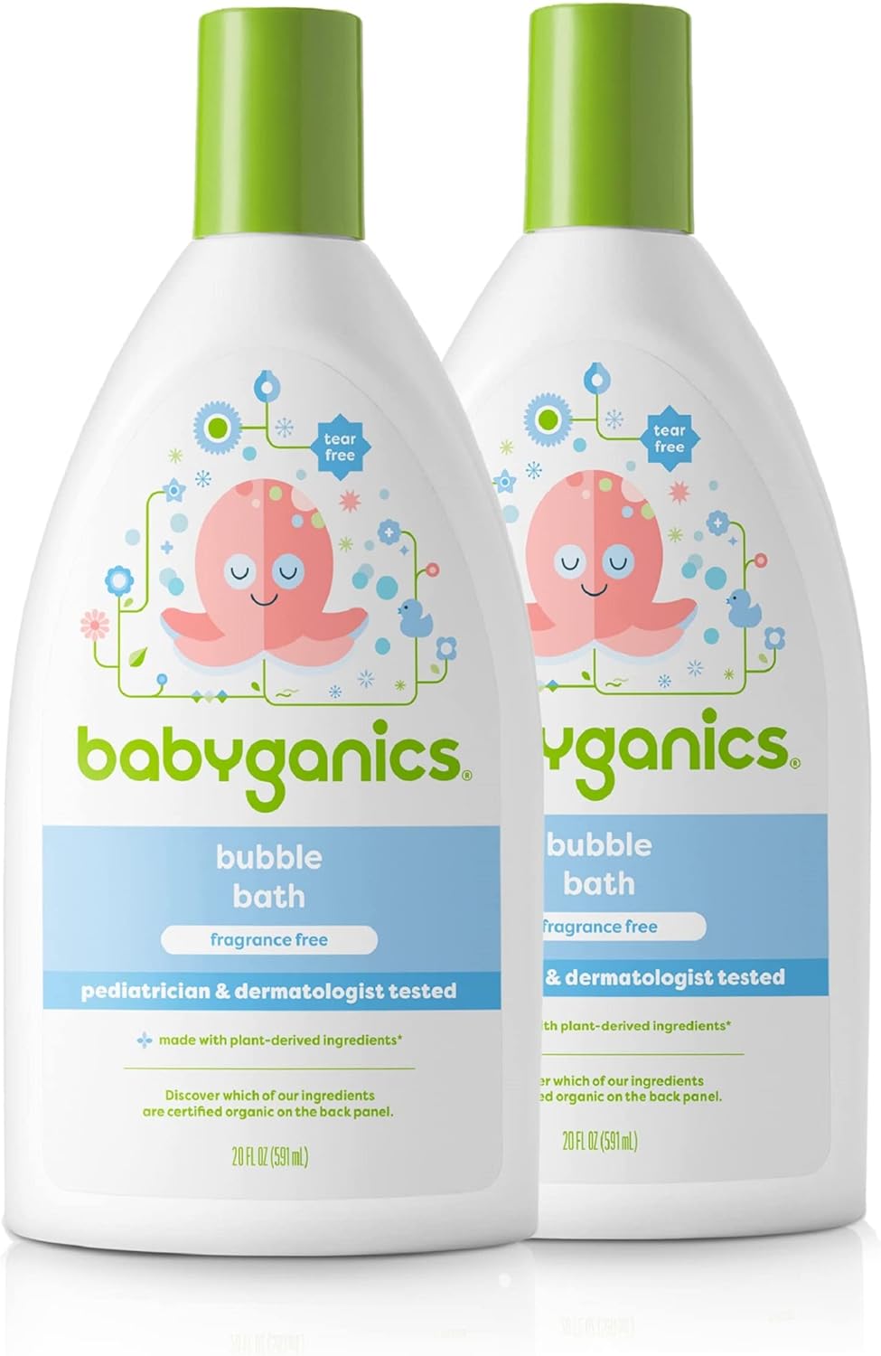 Babyganics Bubble Bath, Non-Allergenic, Gently Cleanses, Fragrance Free, 20 Fl Oz (Pack of 2), Packaging May Vary
