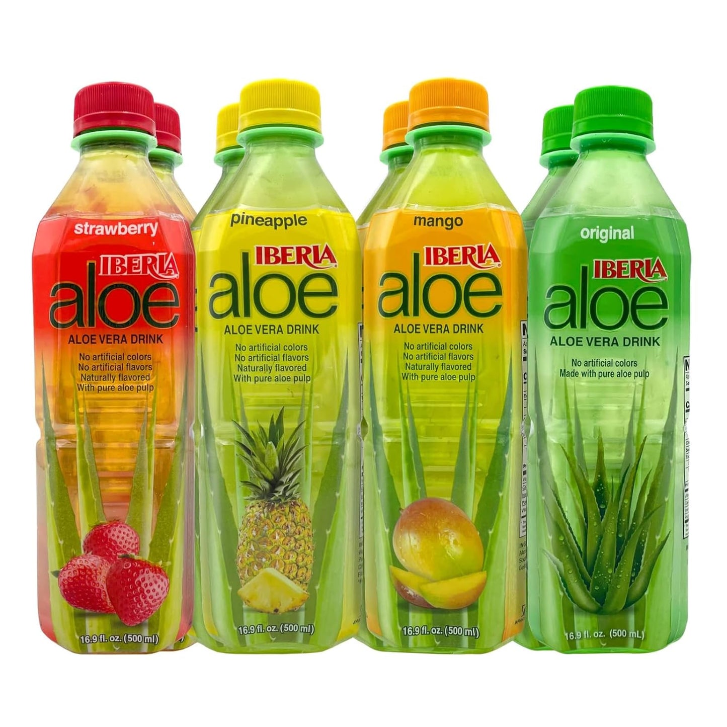 Iberia Aloe Vera Drink with Pure Aloe Pulp, Variety, (Pack of 8) 2 x Original, 2 x Mango, 2 x Pineapple, 2 x Strawberry