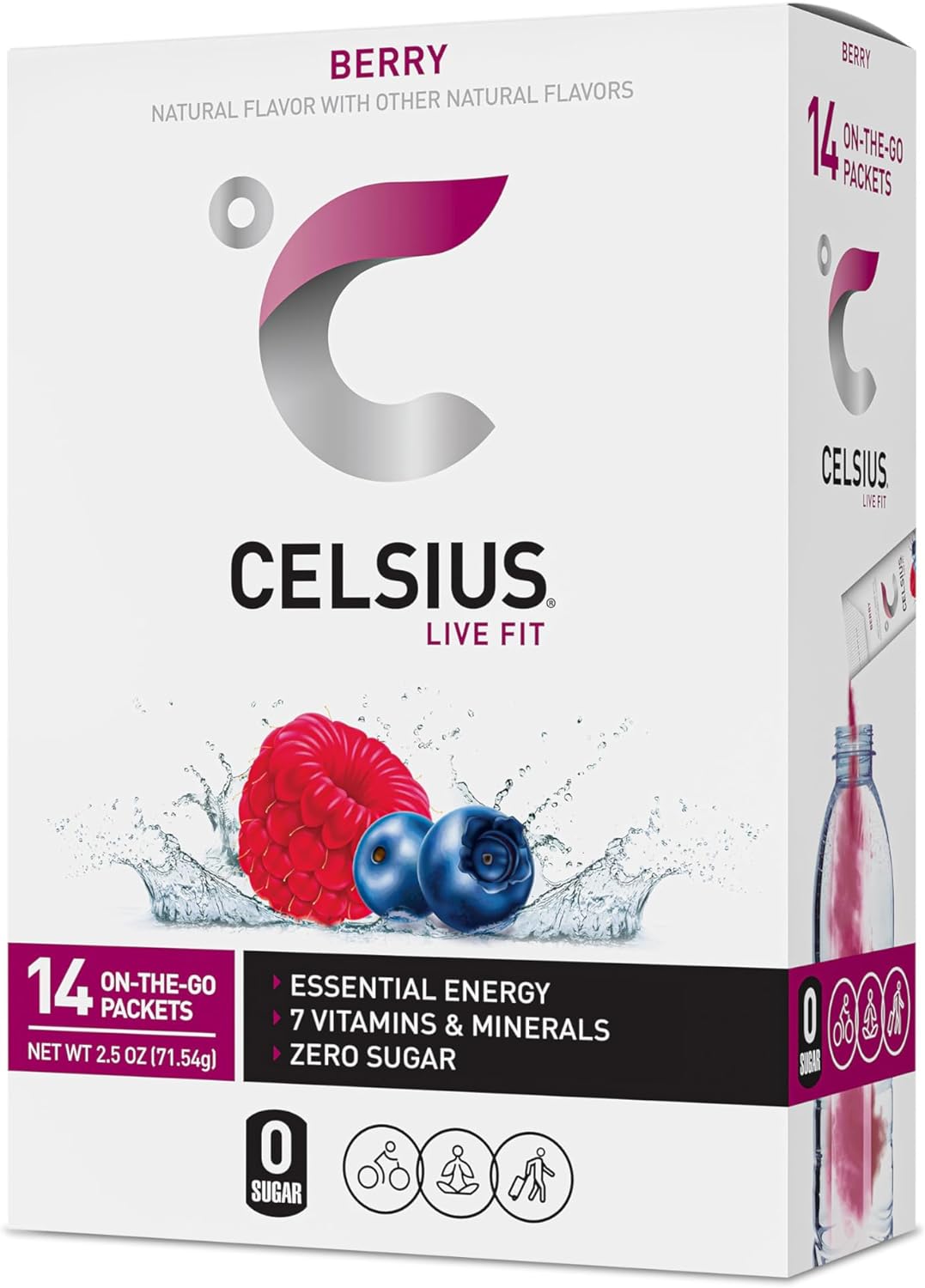 CELSIUS On-the-Go Powder Stick Packs, Zero Sugar (14 Sticks per Pack), Berry, 3.08 Ounce, (Pack of 14)