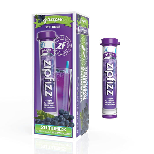 Zipfizz Energy Drink Mix, Electrolyte Hydration Powder with B12 and Multi Vitamin, Grape (20 Count)