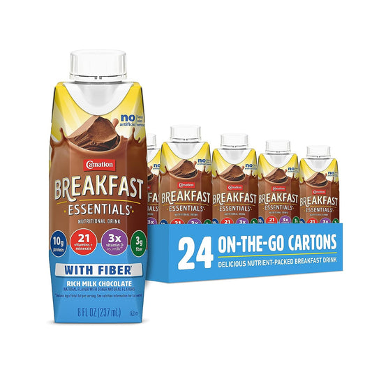 Carnation Breakfast Essentials Ready to Drink with Fiber, Rich Milk Chocolate, 8 FL OZ Carton (Pack of 24) (Packaging May Vary)
