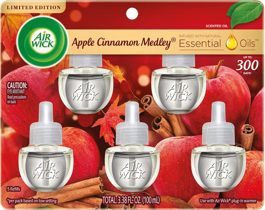 Air Wick Plug in Scented Oil Refill, Apple Cinnamon Medley, 5ct, Air Freshener, Essential Oils