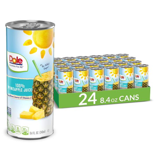 Dole 100% Pineapple Juice, 100% Fruit Juice with Added Vitamin C, 8.4 Fl Oz Cans, 24 Total Cans