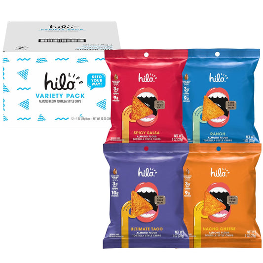 Hilo Life Low Carb Keto Friendly Tortilla Chip Snack Bags, Variety Pack, 1 Ounce (Pack of 12)