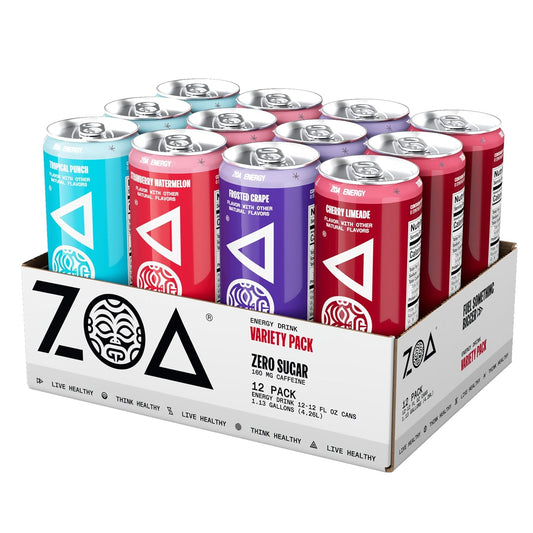 ZOA Zero Sugar Energy Drinks, Variety Pack - Sugar Free with Electrolytes, Healthy Vitamin C, Amino Acids, Essential B-Vitamins, and Caffeine from Green Tea - 12 Fl Oz (12-Pack)