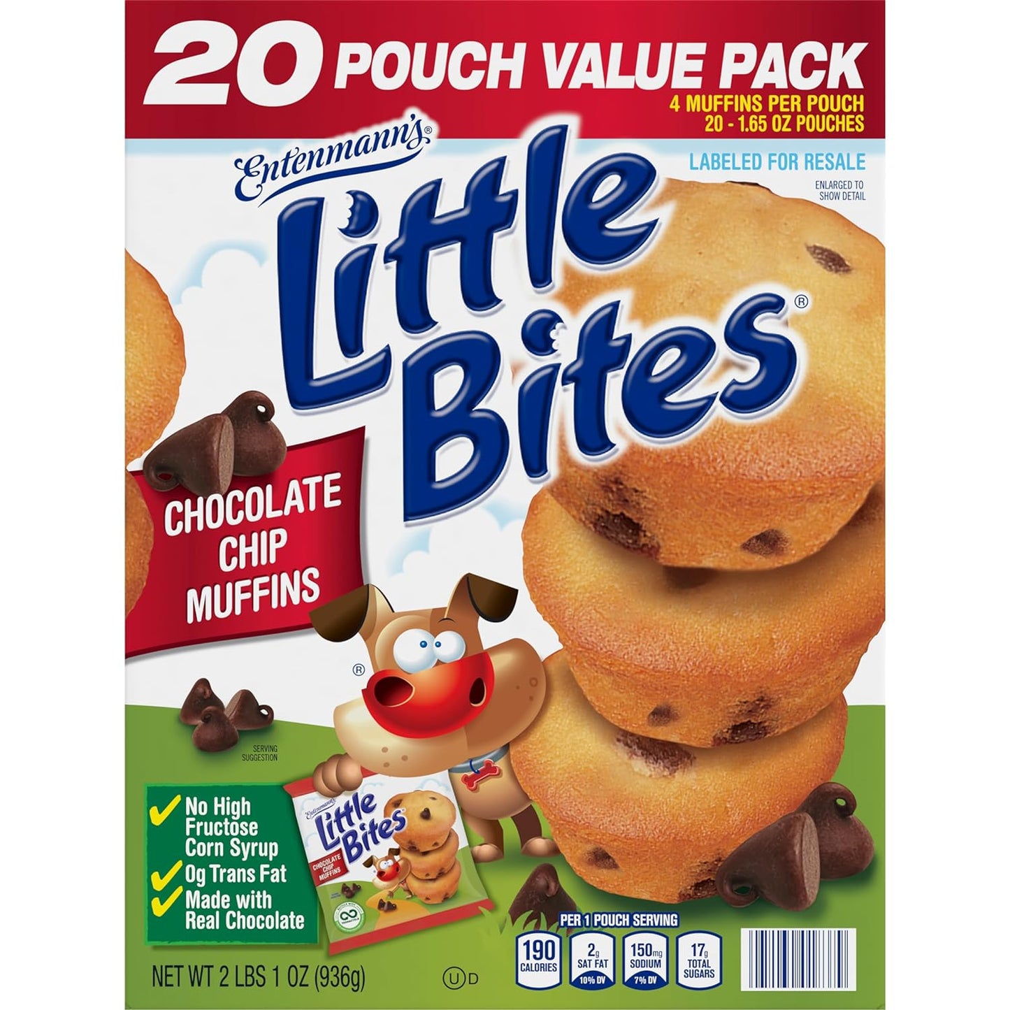 Entenmann's Little Bites Chocolate Chip Muffins, 20 Pouch Value Pack