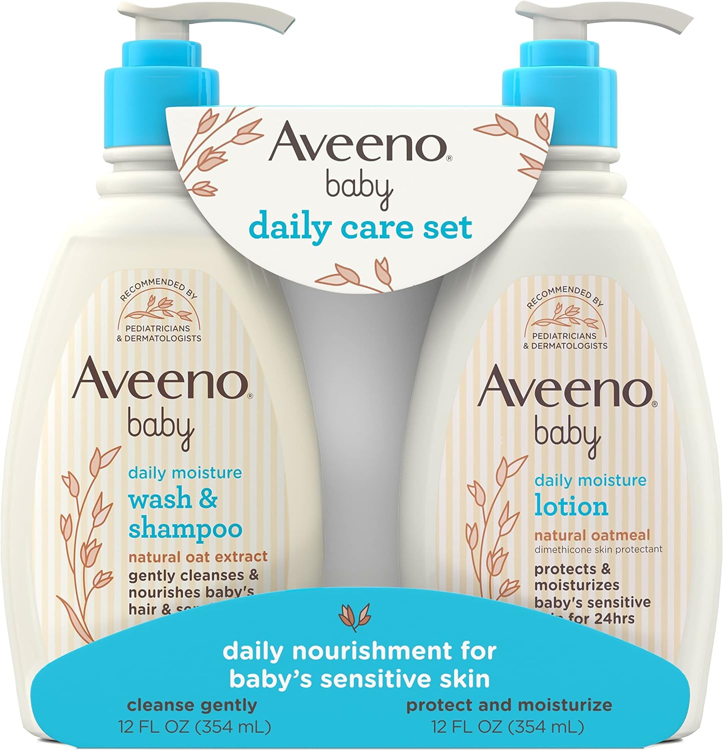 Aveeno Baby Daily Care Gift Set with Natural Oat Extract & Oatmeal, Contains Daily Moisturizing Body Lotion & Gentle 2-in-1 Baby Bath Wash & Shampoo, Hypoallergenic & Paraben-Free, 2 Items
