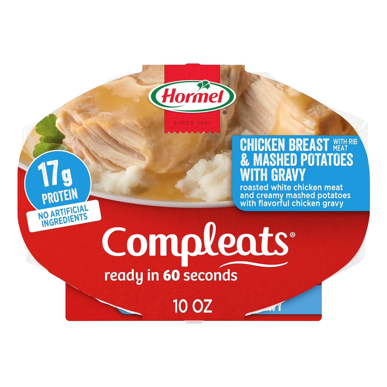 HORMEL COMPLEATS Chicken Breast & Mashed Potatoes With Gravy Microwave Tray, 10 oz (Pack of 6)
