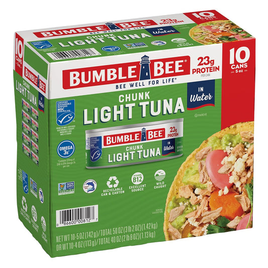 Bumble Bee Chunk Light Tuna In Water, 5 oz Cans (Pack of 10) - Wild Caught Skipjack Tuna - 23g Protein Per Serving - MSC Certified Sustainable Seafood,...
