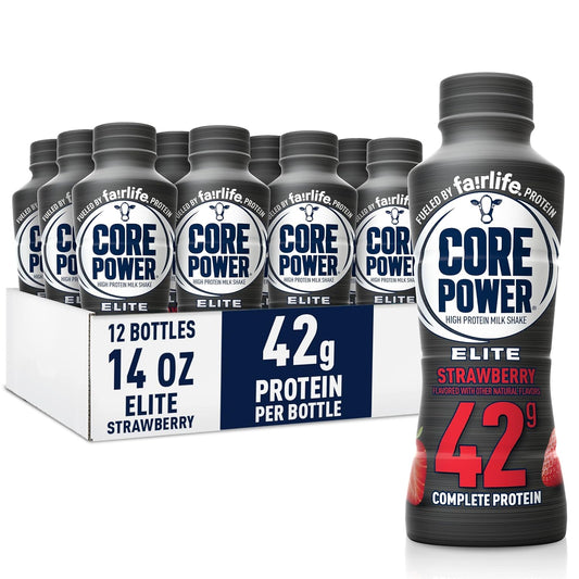 Core Power Fairlife Elite 42g High Protein Milk Shake Bottle , Ready To Drink for Workout Recovery, Strawberry, 14 Fl Oz, Liquid, kosher (Pack of 12)
