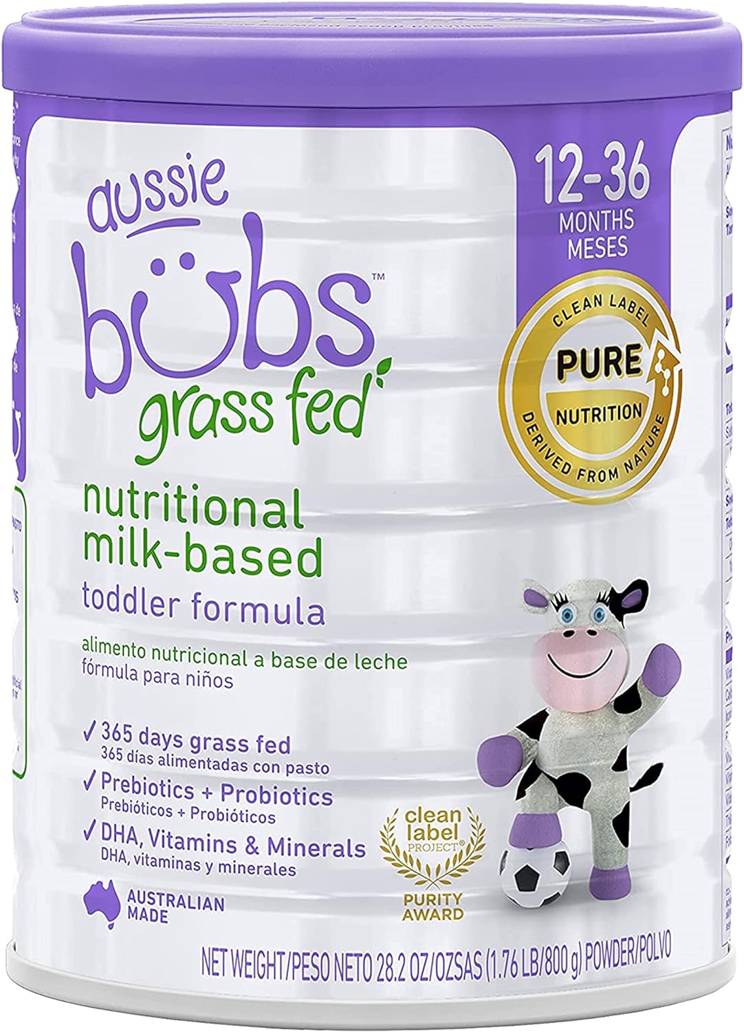 Aussie Bubs Grass Fed Nutritional Milk-Based Toddler Formula, For Kids 12-36 months, Made with Non-GMO Organic Milk, 28.2 oz