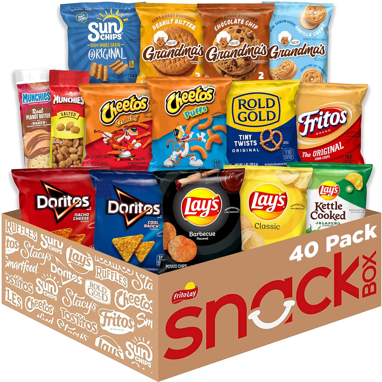 Frito Lay Ultimate Classic Snacks Package, Variety Assortment of Chips, Cookies, Crackers, & Nuts, (Pack of 40) (Packaging May Vary)